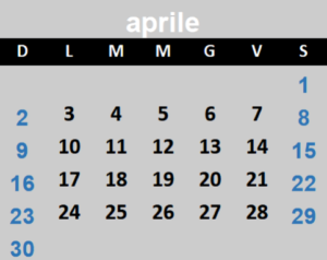 Calendario da febbraio ad aprile